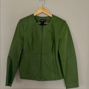 Style & Co. Green vintage Leather Jacket with Modern Minimalist Design
